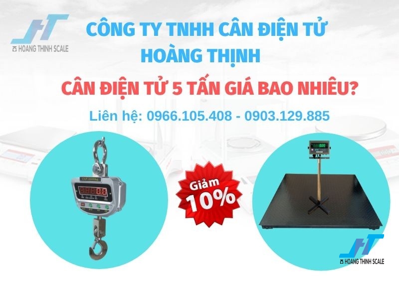 Cân điện tử 5 tấn được Cân Hoàng Thịnh cung cấp chính hãng chất lượng. Bạn muốn biết cân điện tử giá bao nhiêu liên hệ 0966.105.408 để được tư vấn báo giá trực tiếp