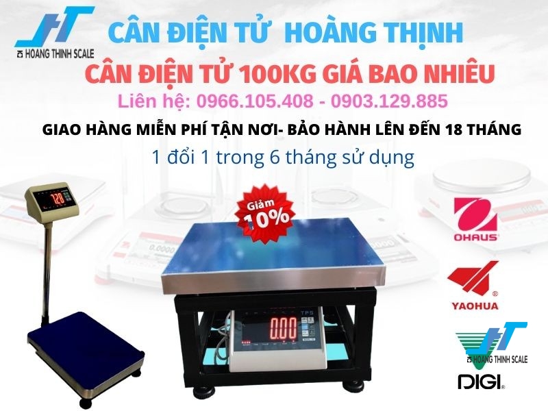 Cân điện tử 100kg được Cân Hoàng Thịnh cung cấp chất lượng chính hãng, bạn muốn biết cân điện tử 100kg giá bao nhiêu liên hệ 0966.105.408 để được giảm giá ngay 10%