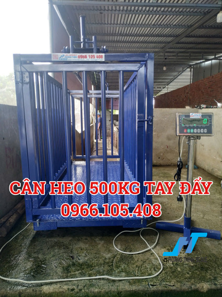 Cân heo 500kg có tay đẩy