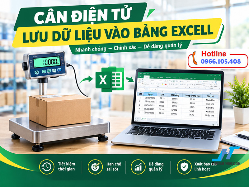 Cân điện tử lưu dữ liệu vào Excel là giải pháp sử dụng cân điện tử để quản lý trọng lượng hàng hóa nhanh chóng, chính xác và hạn chế sai sót khi ghi chép thủ công.