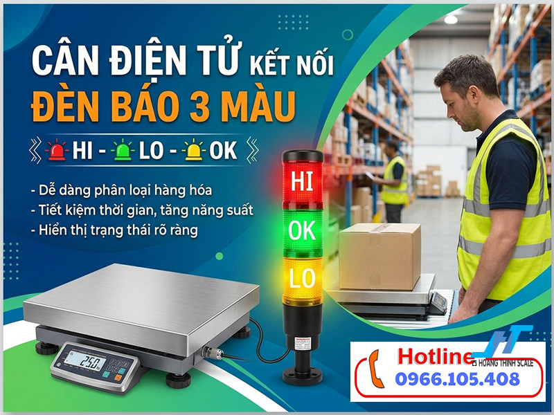 Cân điện tử kết nối đèn báo 3 màu – Hi- Lo-Ok là giải pháp phù hợp cho các doanh nghiệp cần kiểm tra tình trạng trọng lượng sản phẩm thiếu – đủ - thừa thông qua đèn báo và còi báo