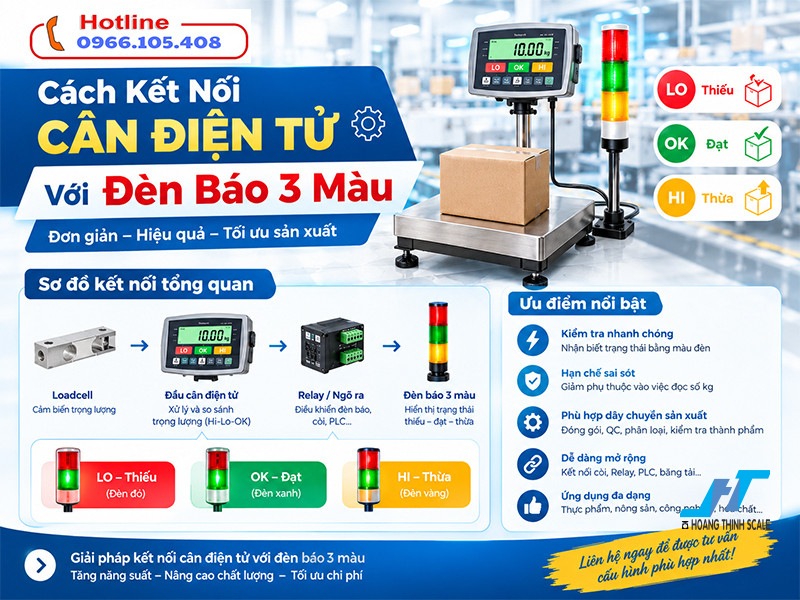 Cách kết nối cân điện tử với đèn báo 3 màu, hướng dẫn về nguyên lý, sơ đồ kết nối và những lưu ý quan trọng khi lắp đặt trong hệ thống